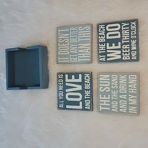 Set‎ of 4 Coastal Farmhouse Beach House Themed Distressed Wood Coaster Gift Set